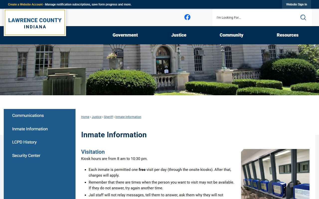 Lawrence County Security Center visitation and inmate information
